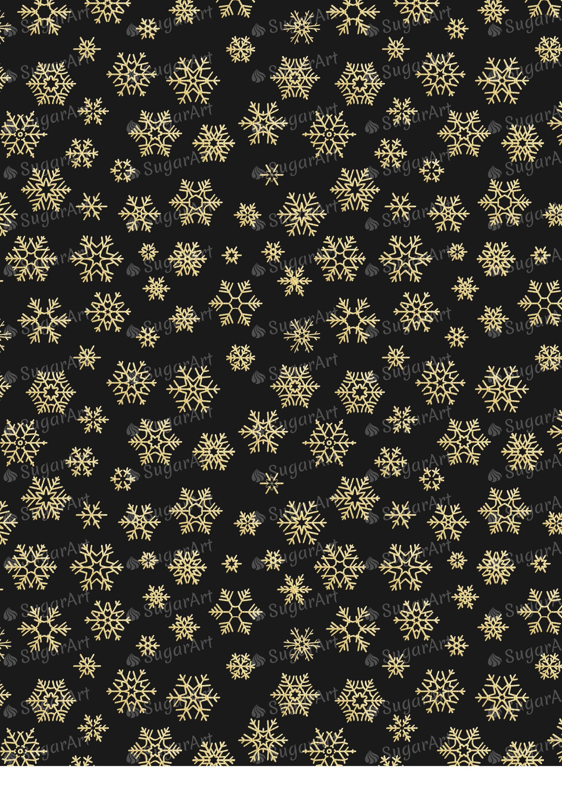 Golden Snowflakes on Black Background - BSA077.