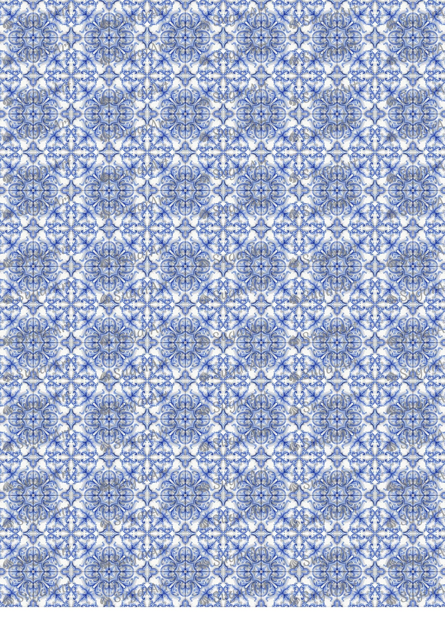 Blue Tile Mosaic Ornament Watercolor - BSA082.