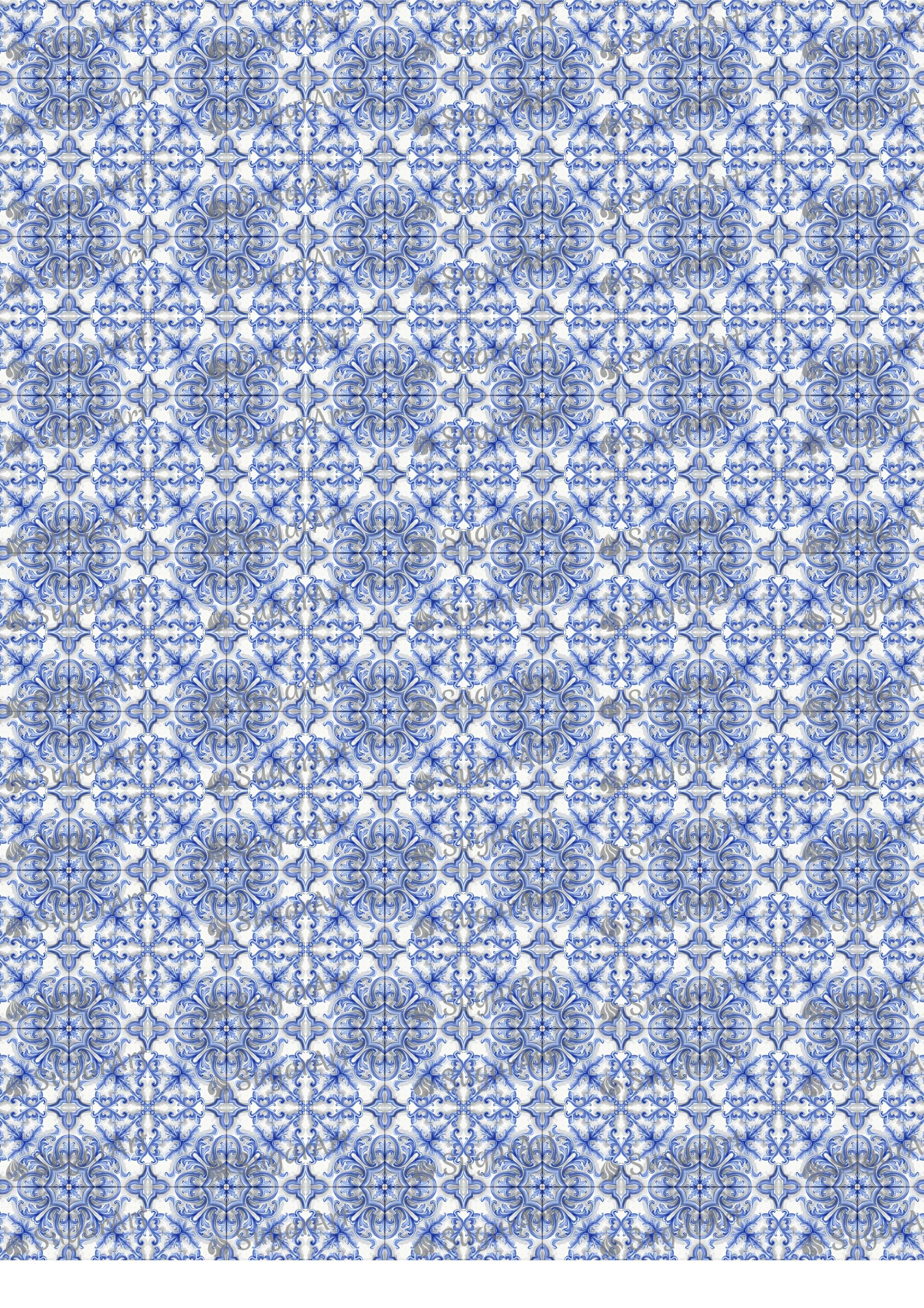 Blue Tile Mosaic Ornament Watercolor - BSA082.