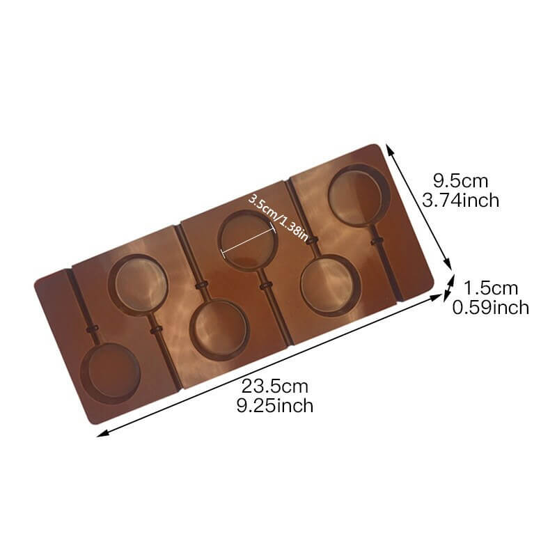 Brown Silicone Mold for Lollipops - 6 Cavity 1.35" (3.5cm) each - BSUPP025.