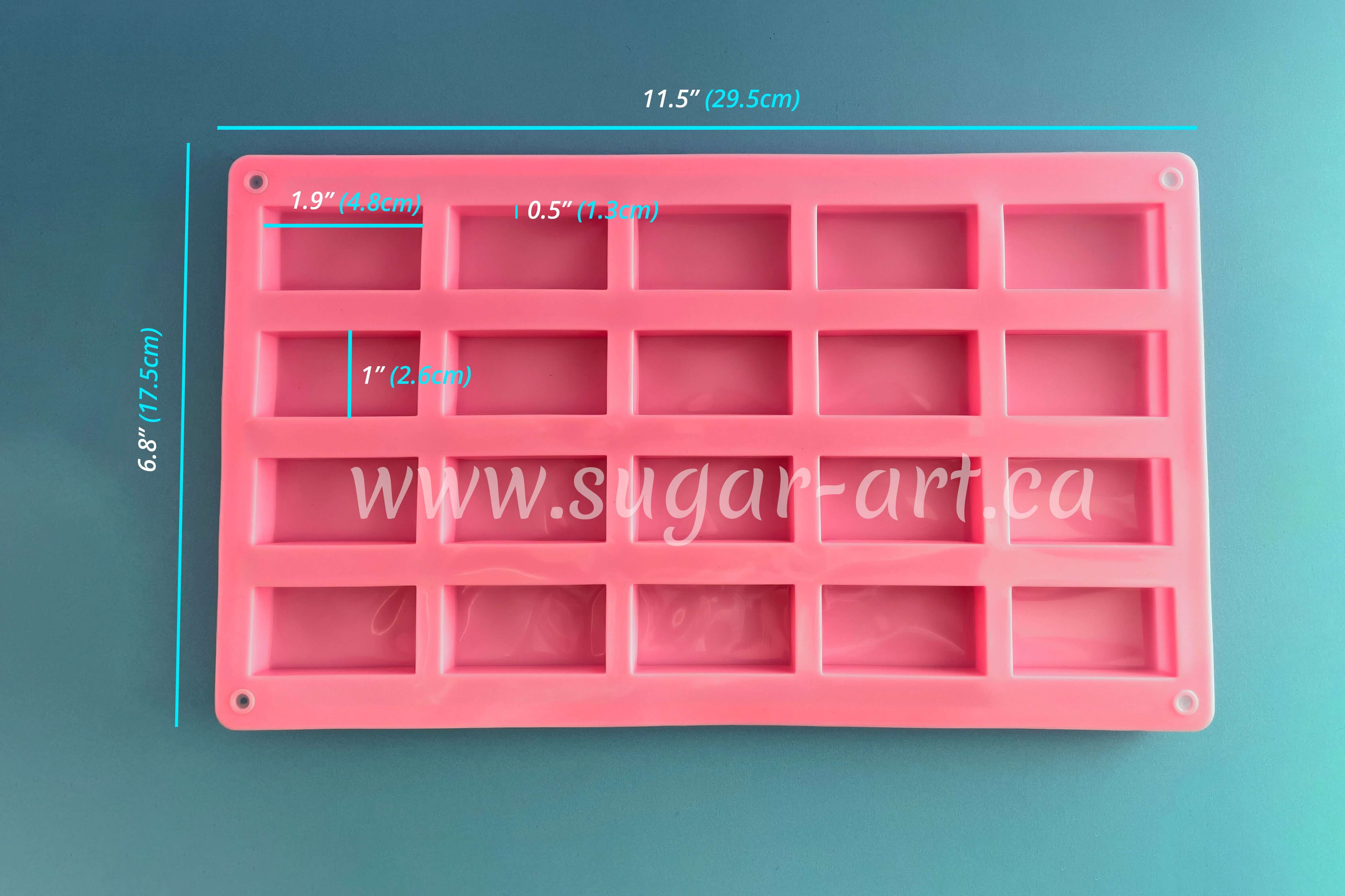 Rectangle Candy Silicone Mold - 20 Cavity 1.9" x 1" (4.8cm x 2.6cm) each - BSUPP029.