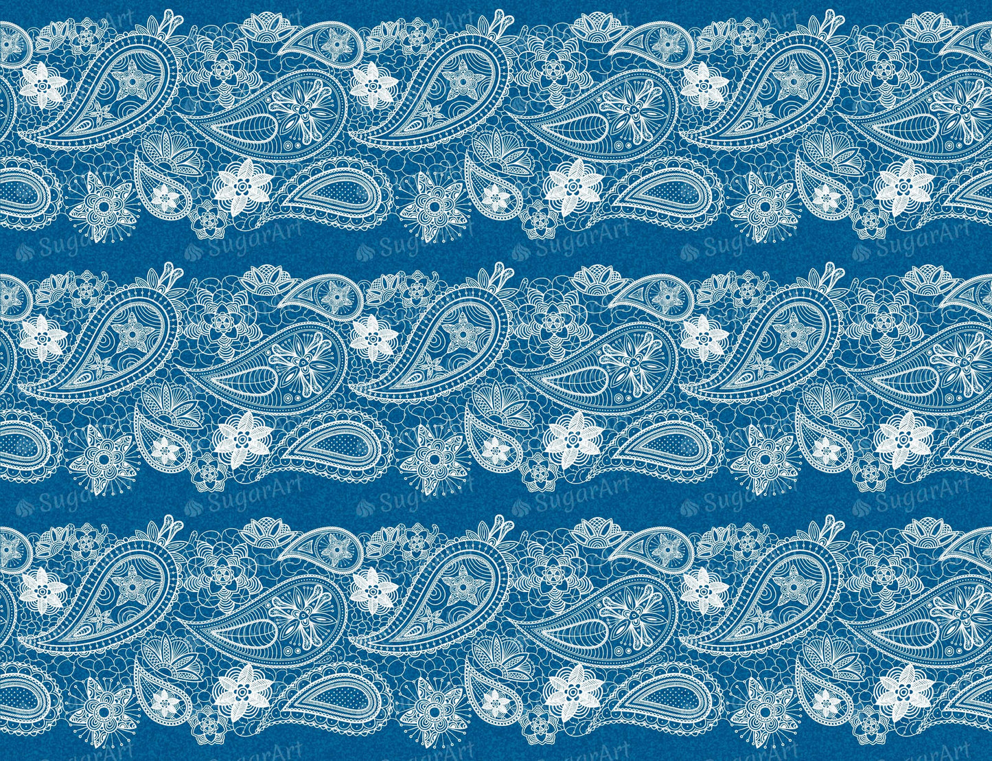 Vintage Paisley Lace On Blue - Edible Fabric - EF012.