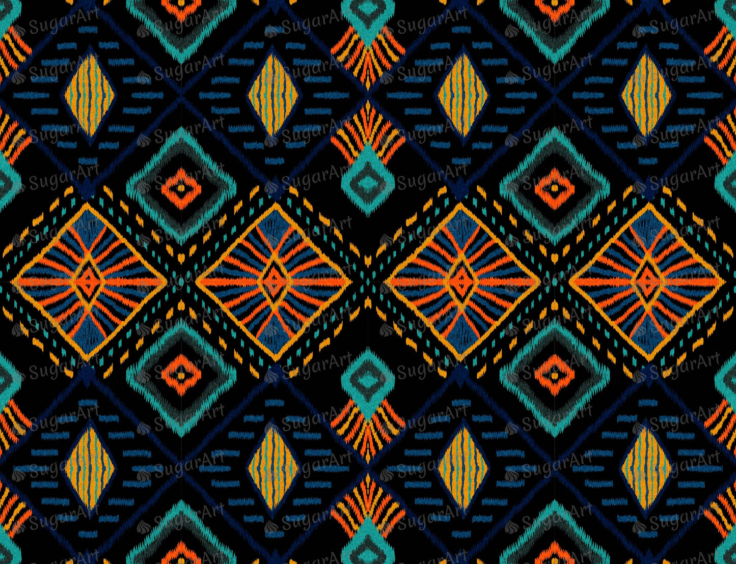 Indigo Boho Texture Ornament Carpet - Edible Fabric - EF020.