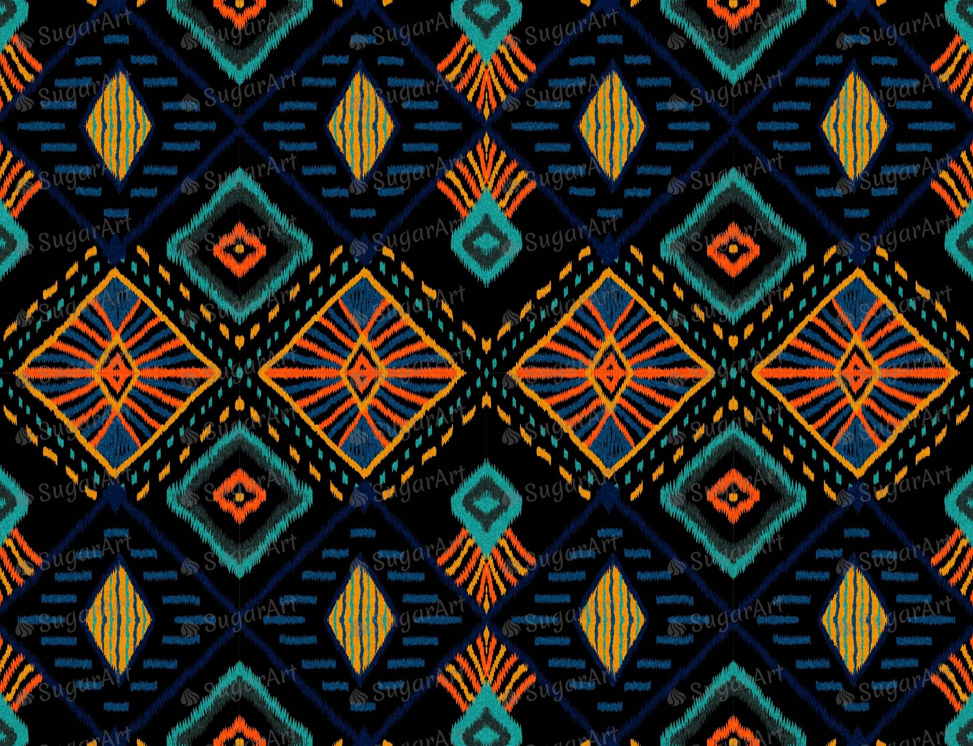 Indigo Boho Texture Ornament Carpet - Edible Fabric - EF020.