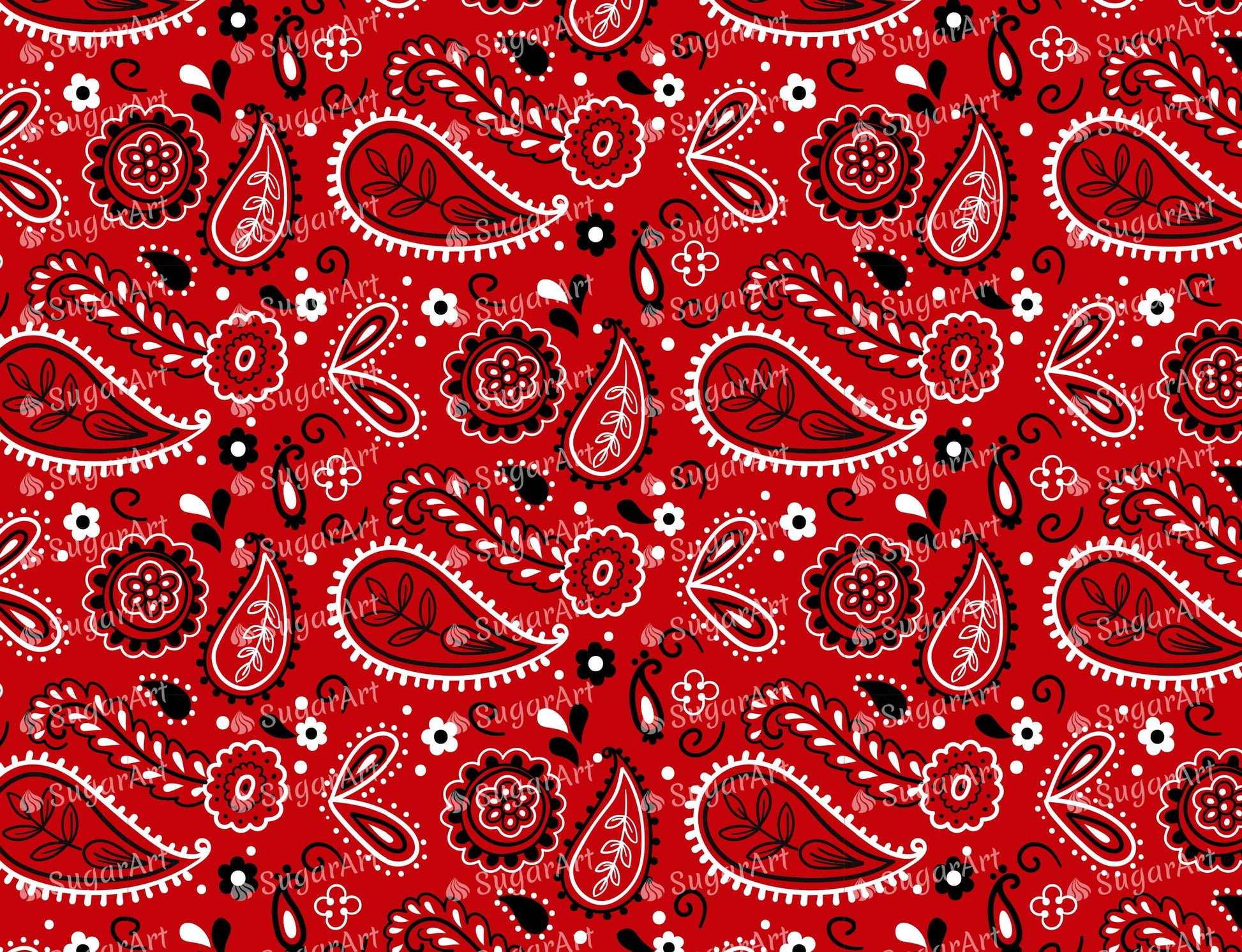 Red Paisley Bandana - Edible Fabric - EF026.