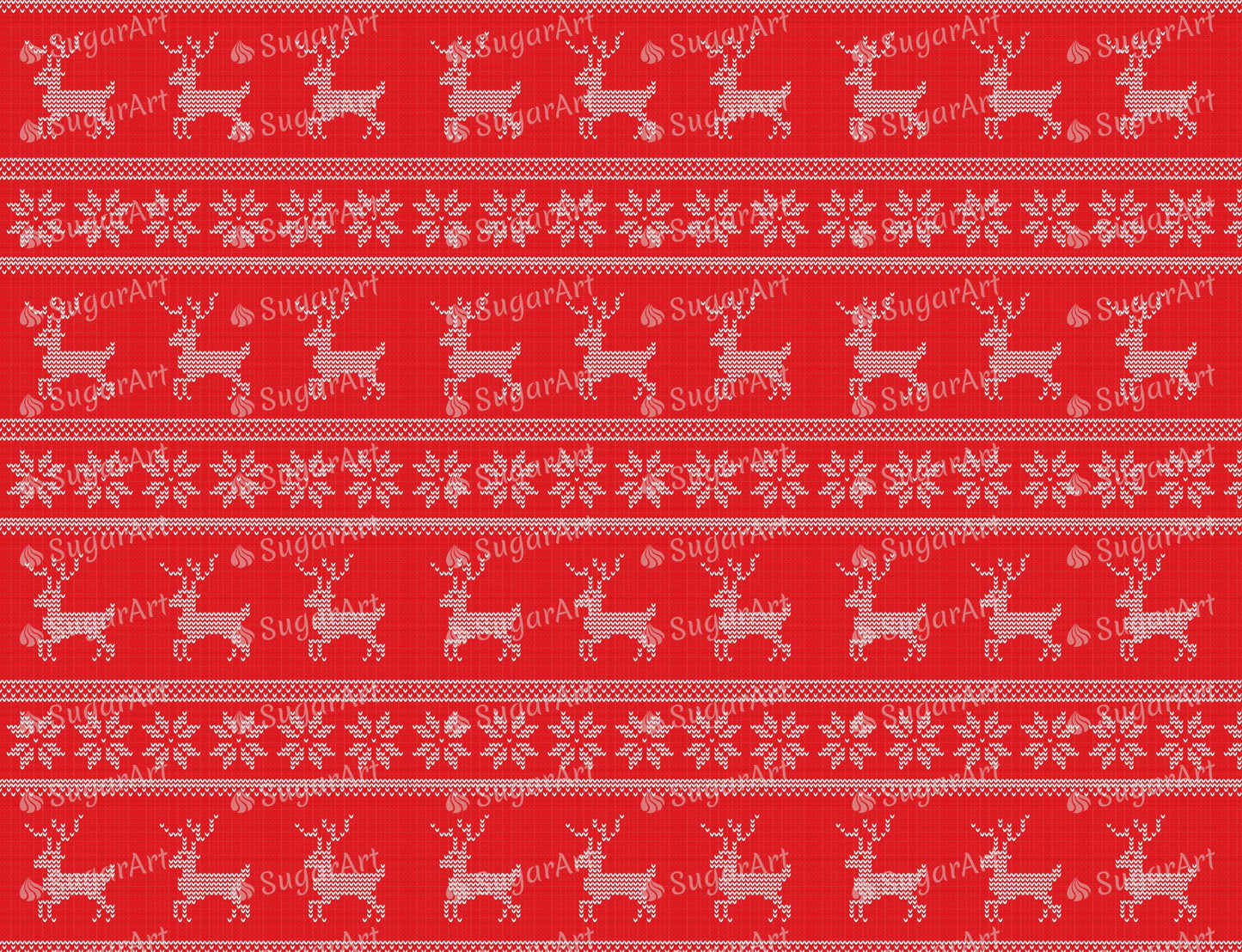 Red Knitted Winter Pattern - Matte - Edible Fabric - EF028.
