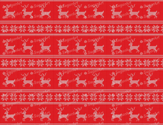 Red Knitted Winter Pattern - Matte - Edible Fabric - EF028.