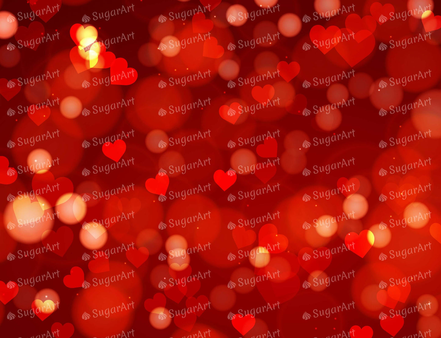 Red Hearts Blurred Background - Edible Fabric - EF030.