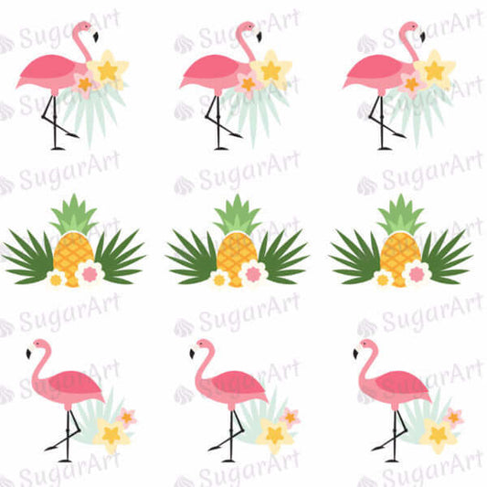 Flamingos and Pineapples, Hawaii - 1.5 inch - ESA006-Sugar Stamp sheets-Sugar Art