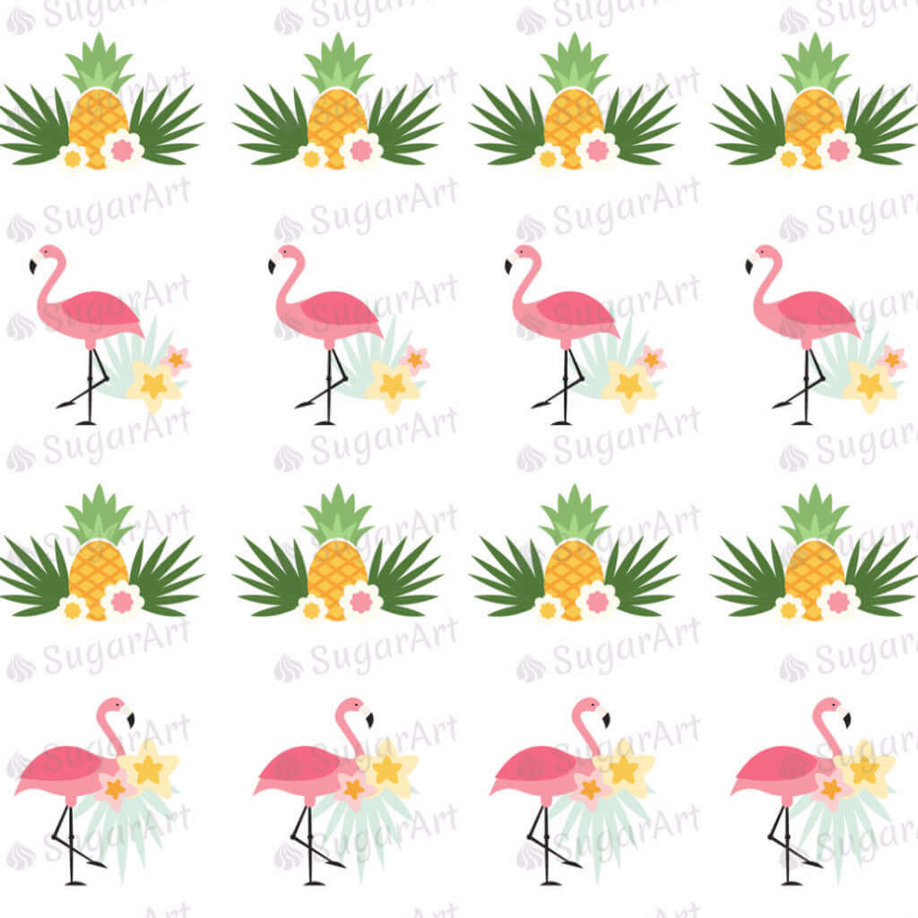 Flamingos and Pineapples, Hawaii - 1.5 inch - ESA006-Sugar Stamp sheets-Sugar Art