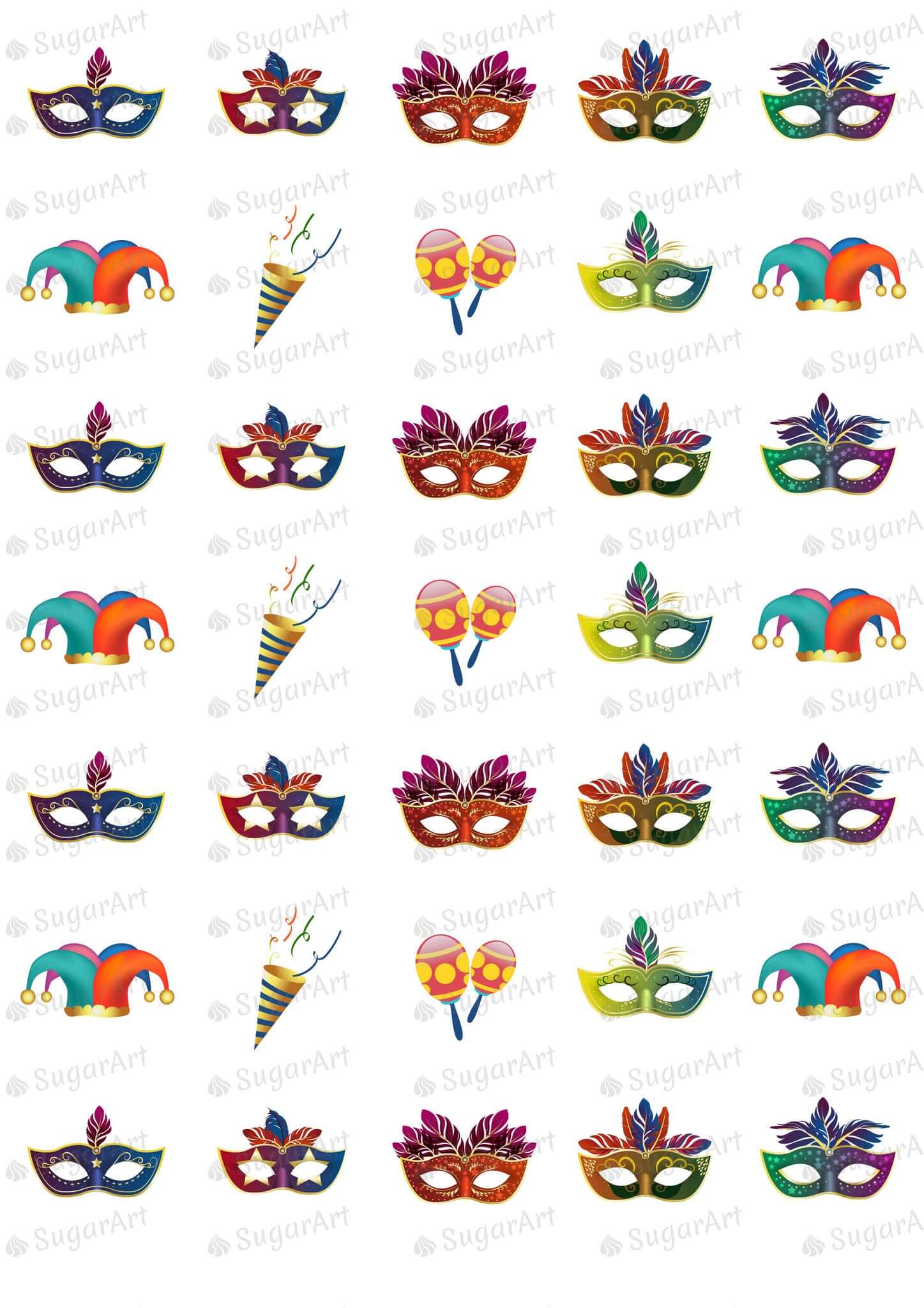 Colorful Carnival, Masks - 1.5 inch - ESA007-Sugar Stamp sheets-Sugar Art