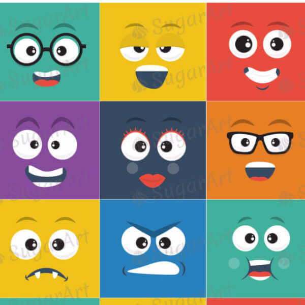Square Smileys Pack, Emoji - ESA011-Sugar Stamp sheets-Sugar Art