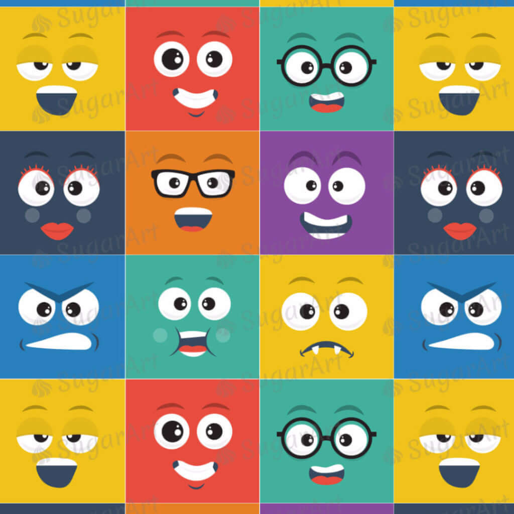 Square Smileys Pack, Emoji - ESA011-Sugar Stamp sheets-Sugar Art