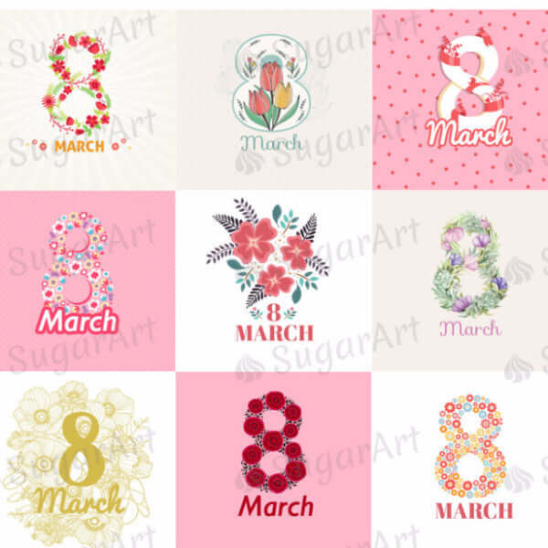 Happy Women's Day, 8 March - ESA012-Sugar Stamp sheets-Sugar Art