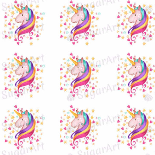 Watercolor Lovely Unicorn with Hearts and Stars - ESA013-Sugar Stamp sheets-Sugar Art