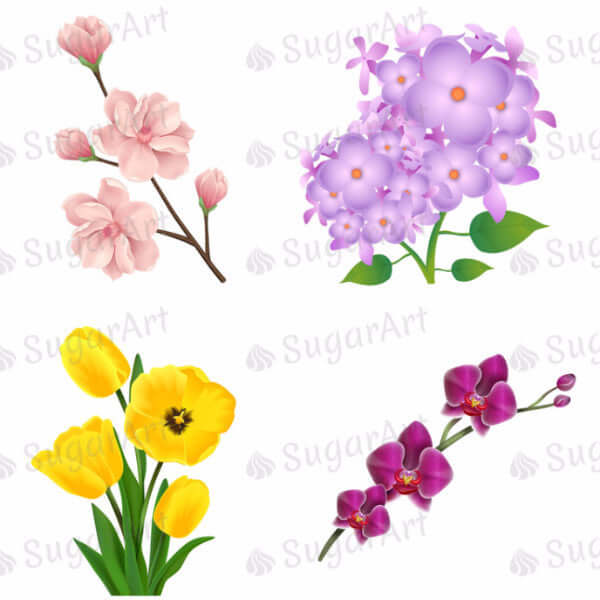 Set of Beautiful Realistic Flowers - 2 inch - ESA018-Sugar Stamp sheets-Sugar Art