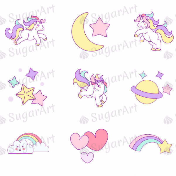 Unicorn with Lovely Elements - ESA024-Sugar Stamp sheets-Sugar Art