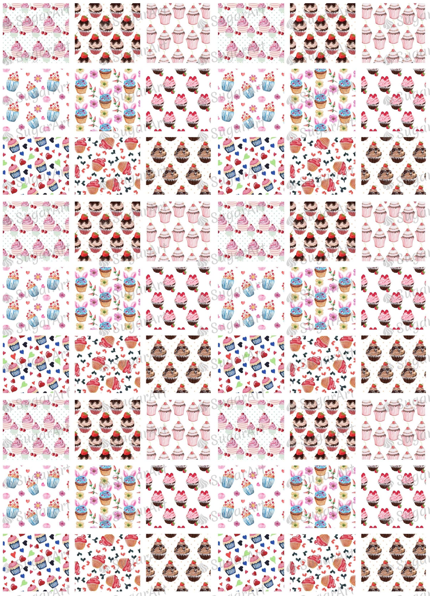 Sweet Watercolor Cupcake Squares - ESA057-Sugar Stamp sheets-Sugar Art