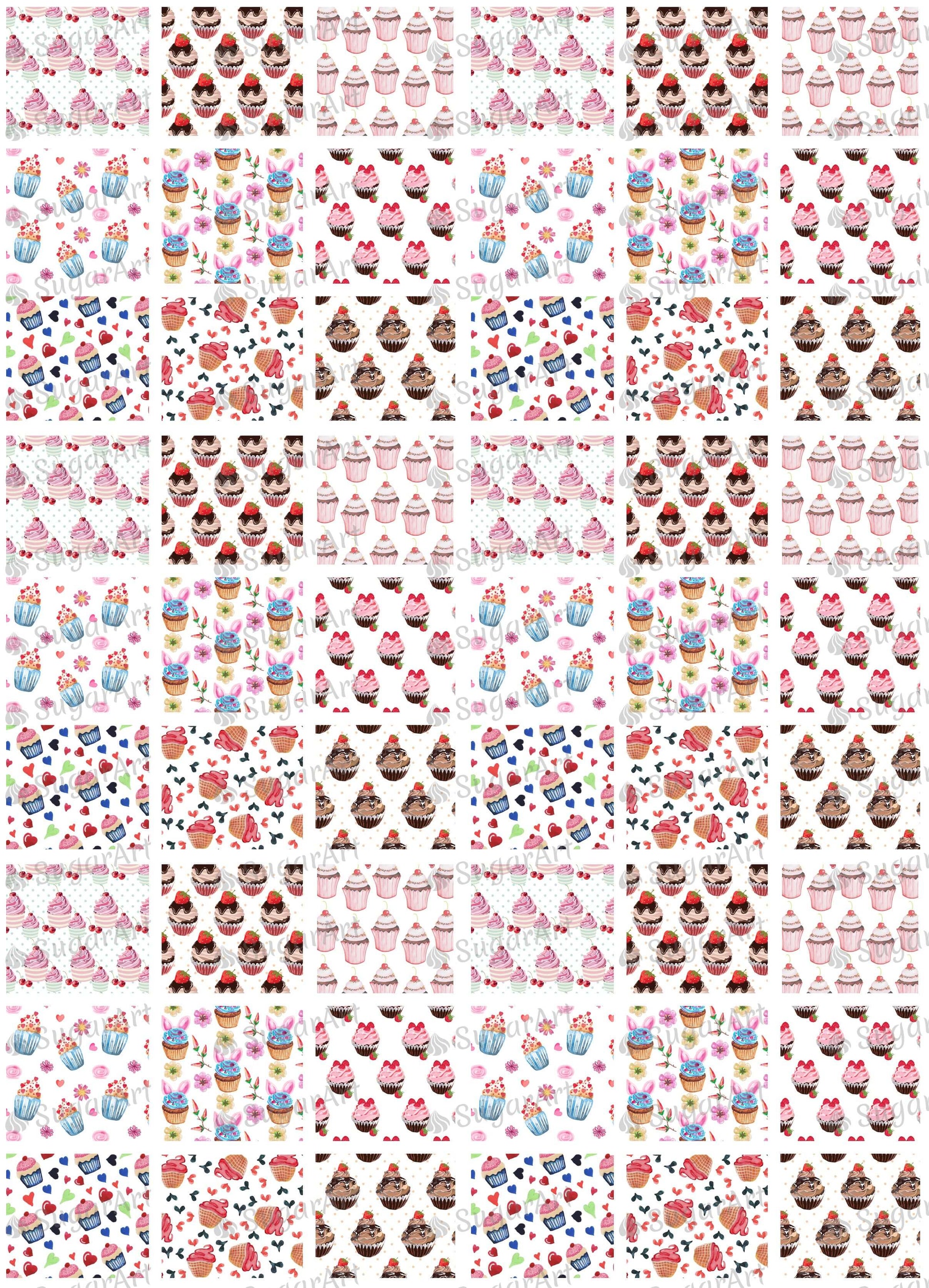Sweet Watercolor Cupcake Squares - ESA057-Sugar Stamp sheets-Sugar Art