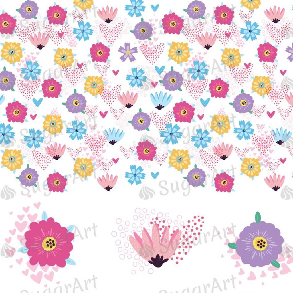 Pattern with Flowers and Hearts - ESA085.