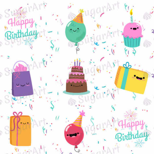 Happy Birthday! Colorful Smiling Birthday Items - HSA029-Sugar Stamp sheets-Sugar Art