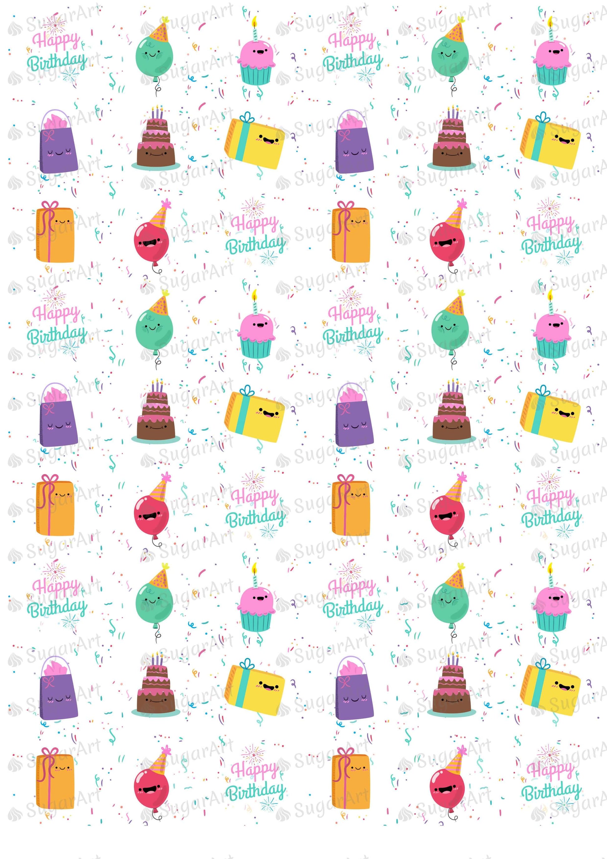 Happy Birthday! Colorful Smiling Birthday Items - HSA029-Sugar Stamp sheets-Sugar Art