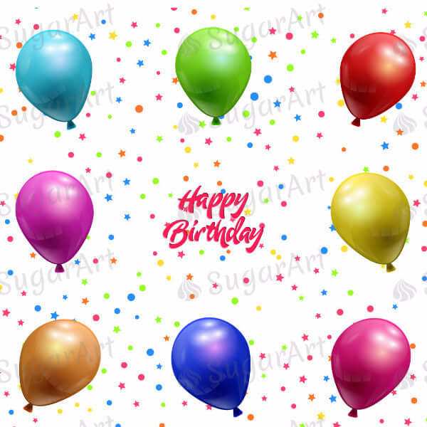 Happy Birthday With Colored Balloons - HSA030-Sugar Stamp sheets-Sugar Art