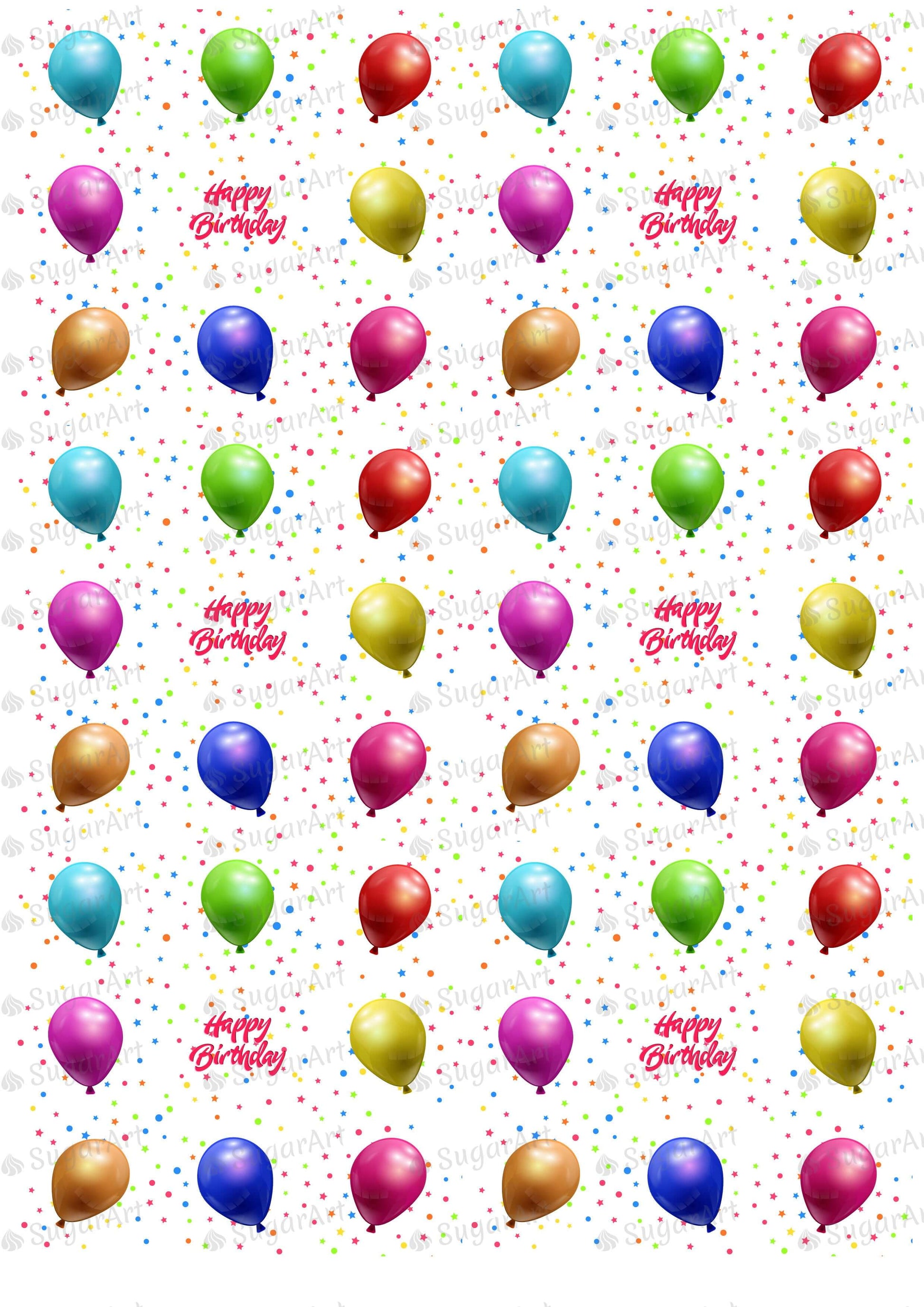 Happy Birthday With Colored Balloons - HSA030-Sugar Stamp sheets-Sugar Art