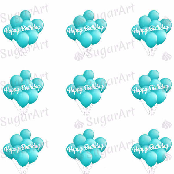 Happy Birthday With Turquoise Balloons - HSA031-Sugar Stamp sheets-Sugar Art