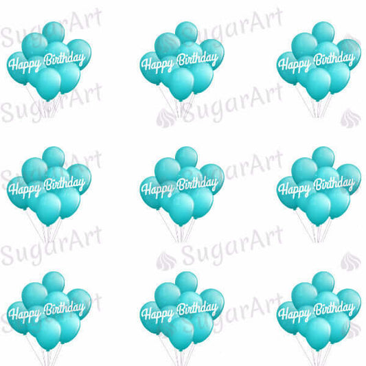 Happy Birthday With Turquoise Balloons - HSA031-Sugar Stamp sheets-Sugar Art