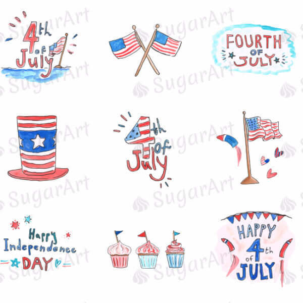Watercolour Independence Day, 4th of July - HSA036-Sugar Stamp sheets-Sugar Art