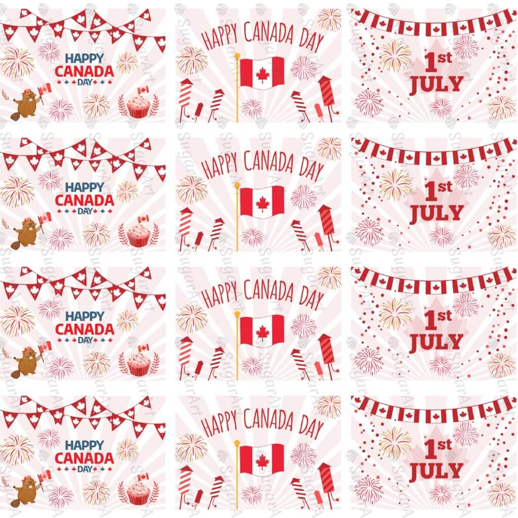 Happy Canada Day - 16 rectangles - HSA064-Sugar Stamp sheets-Sugar Art
