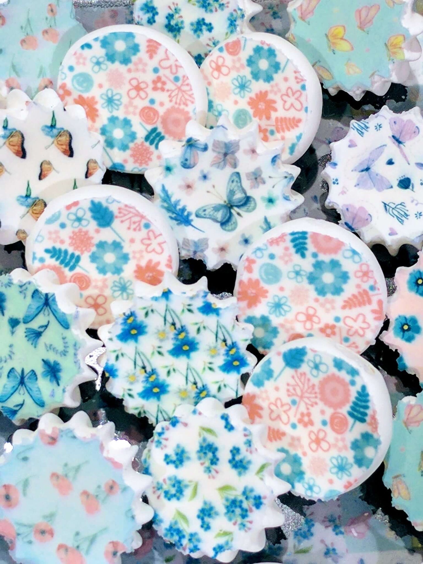 Pink and Blue Floral Decorations - BSA013-Sugar Stamp sheets-Sugar Art