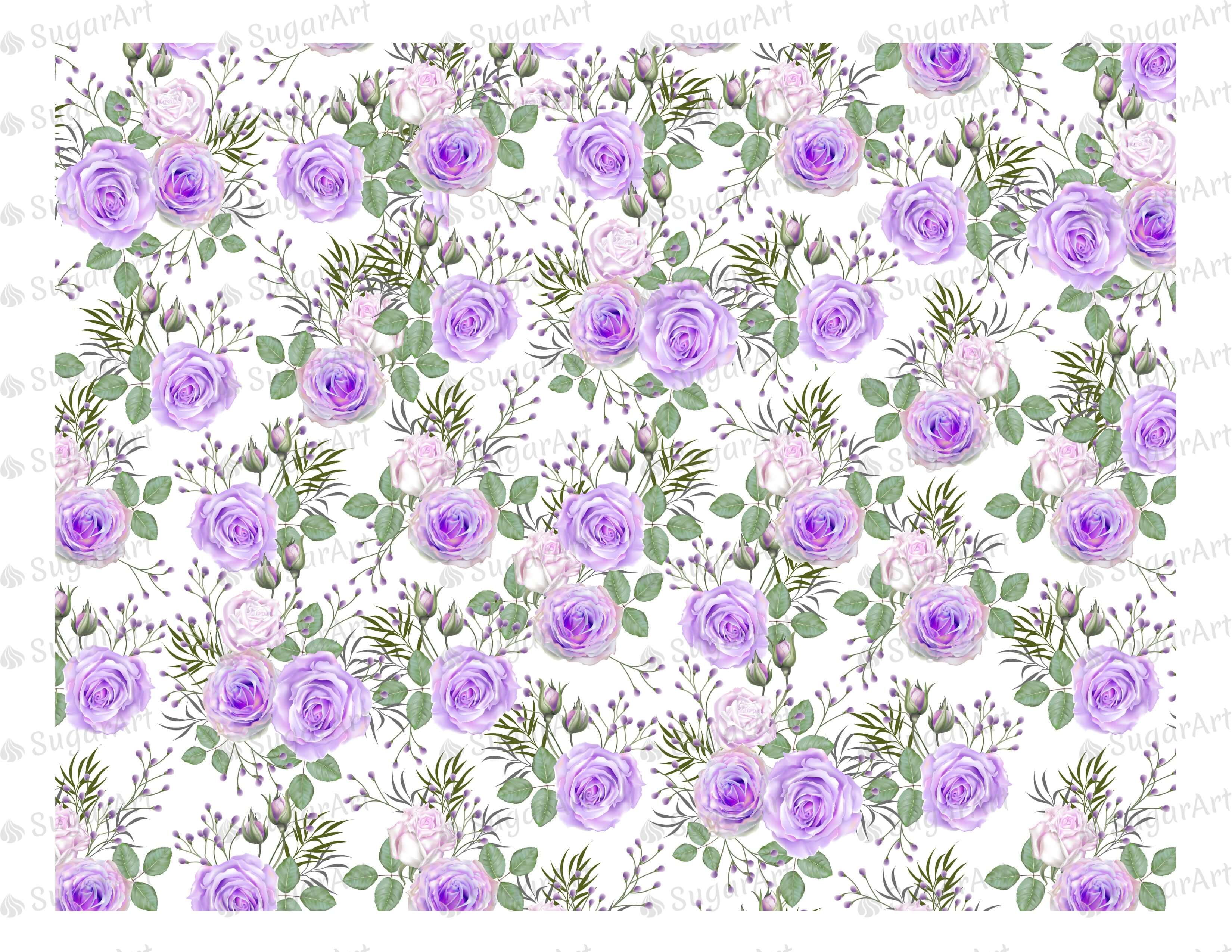 Pastel Purple Roses Pattern Purple Roses Pattern - Icing - ISA005 – Sugar Art