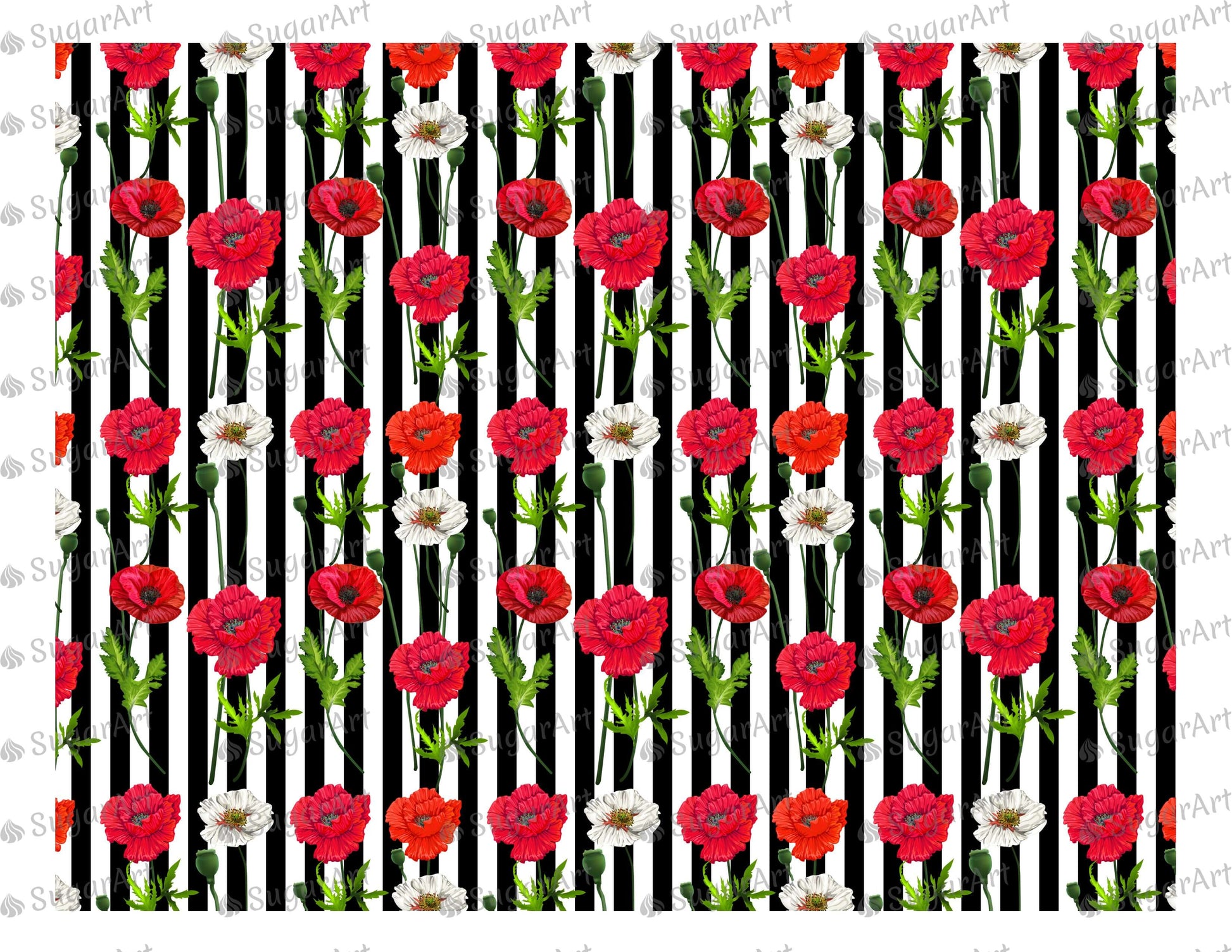 Red Poppy Flowers Pattern Striped- Icing - ISA016.