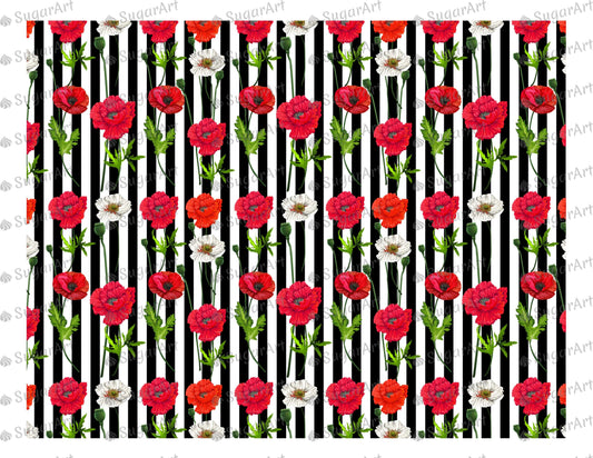 Red Poppy Flowers Pattern Striped- Icing - ISA016.