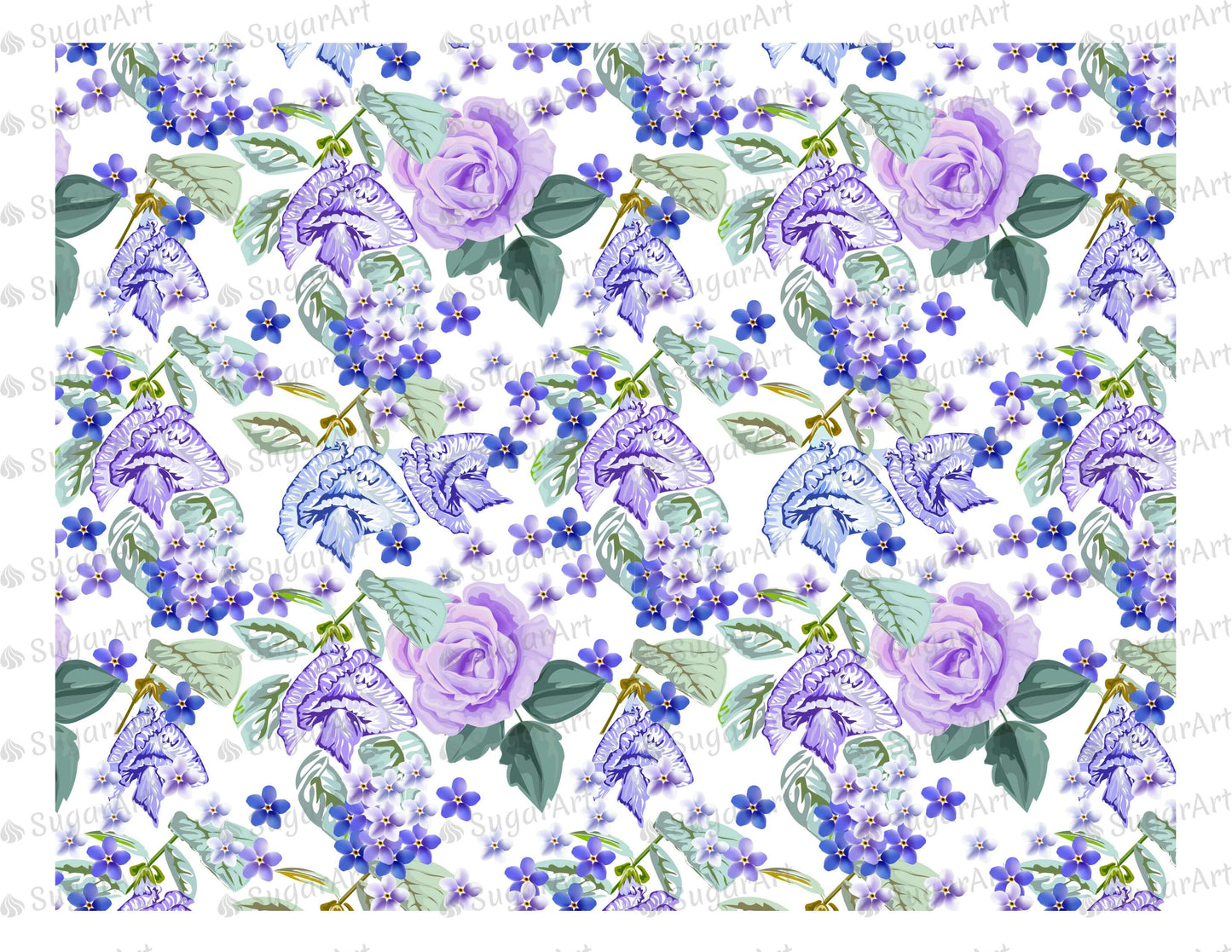 Purple Watercolor Flowers - Icing - ISA028.