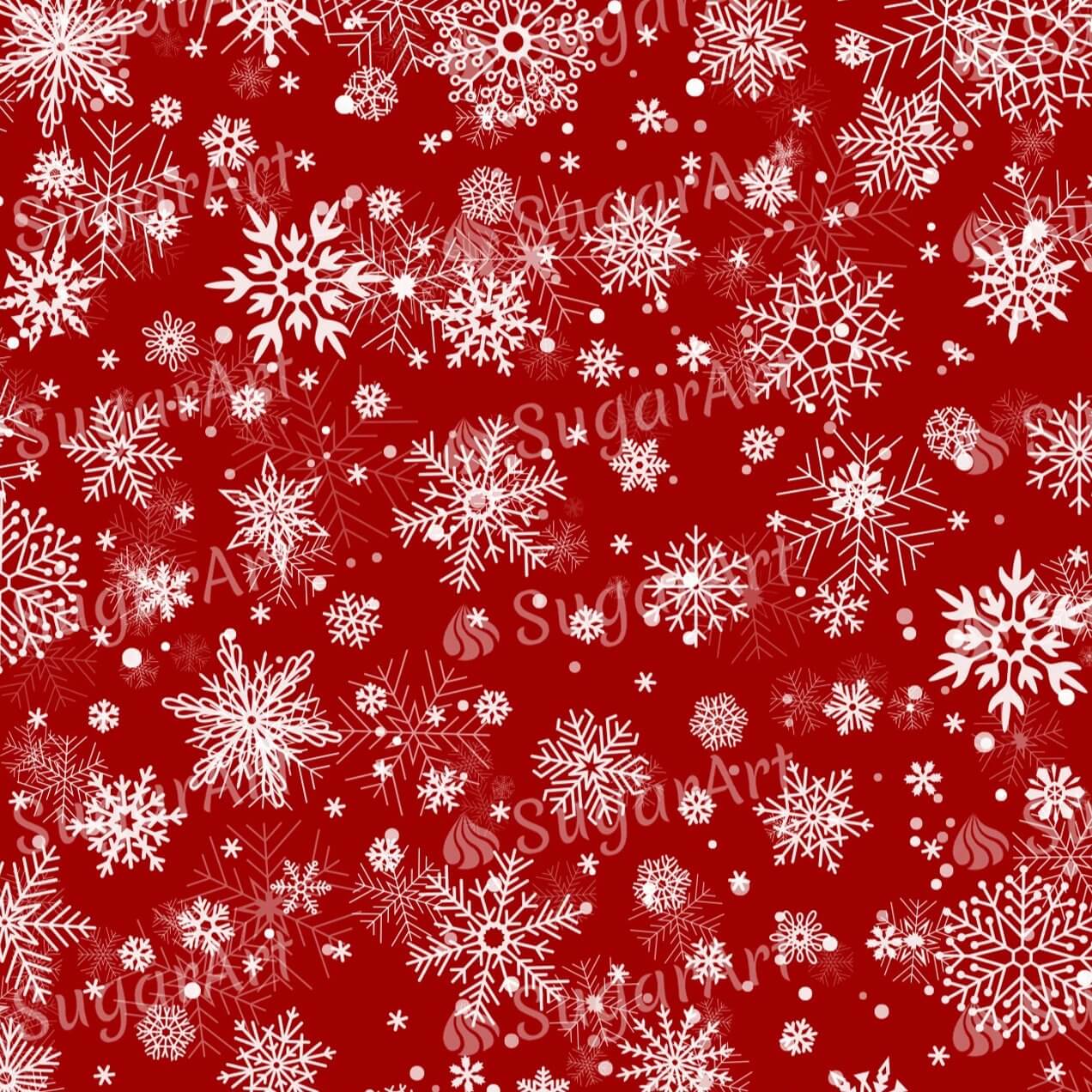 White Snowflakes on Red Background - Icing - ISA042.