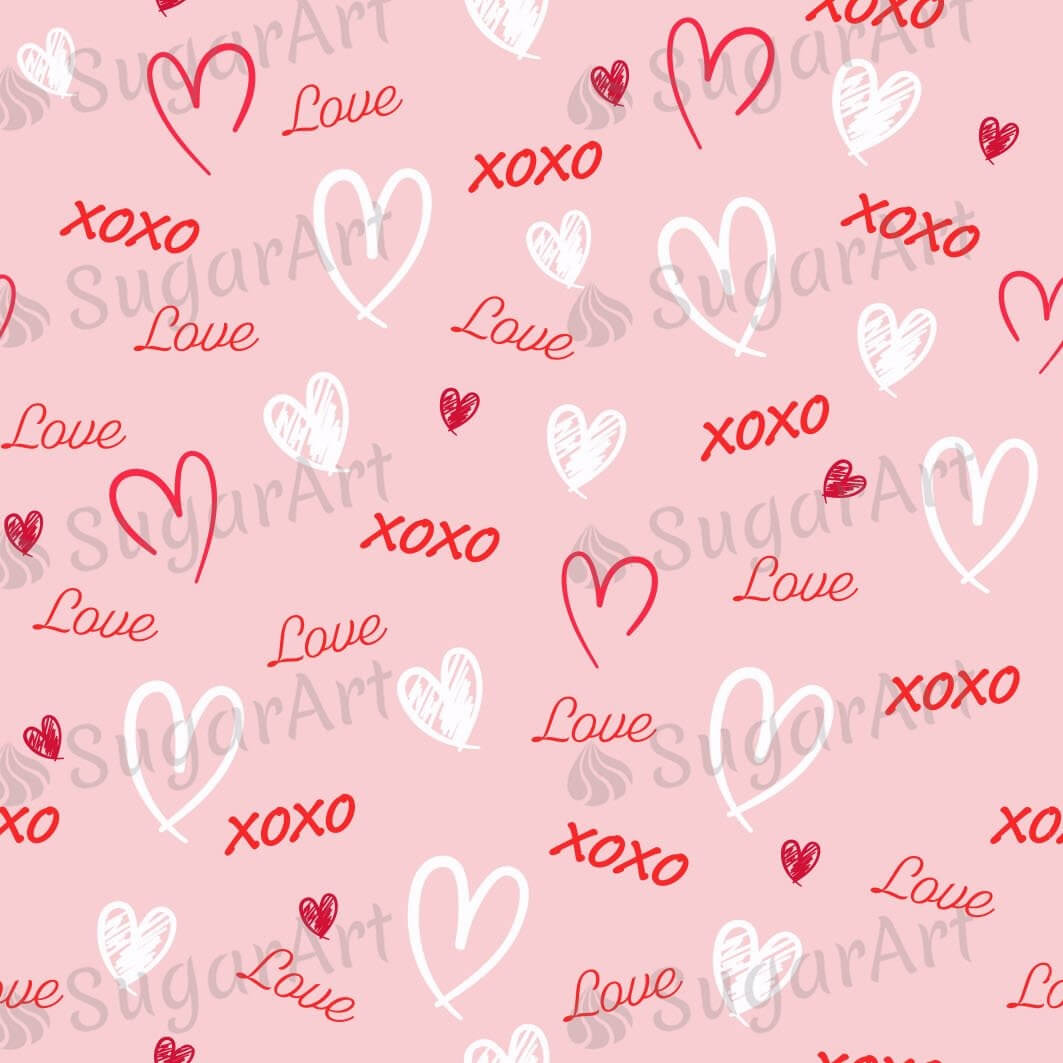 Word Love and Hearts Pattern - Icing - ISA071.