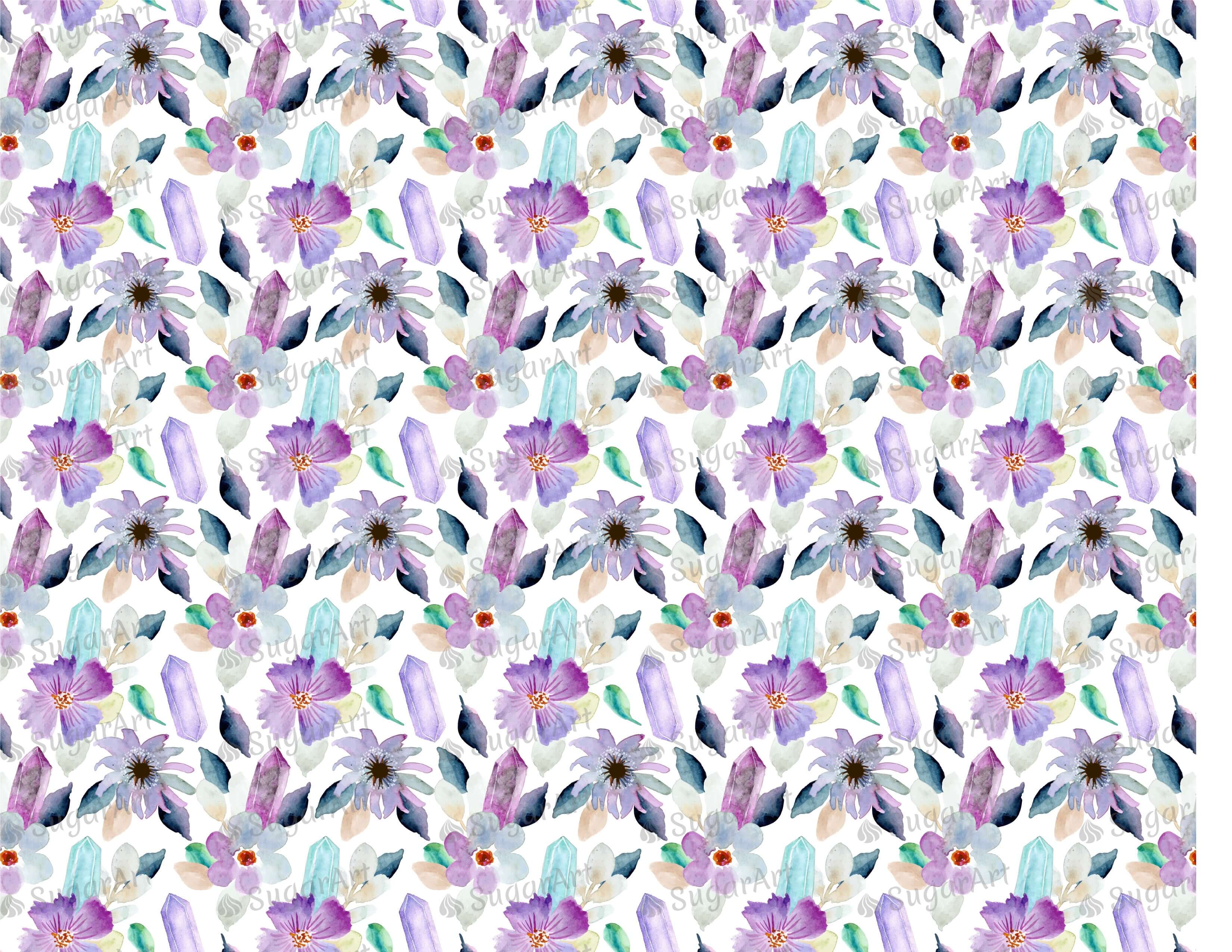Floral Crystal Watercolor Pattern - Icing - ISA087.