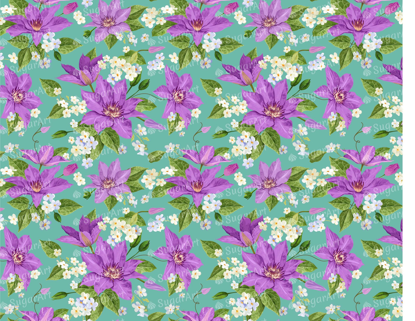Purple Clematis Flowers Pattern - Icing - ISA100.