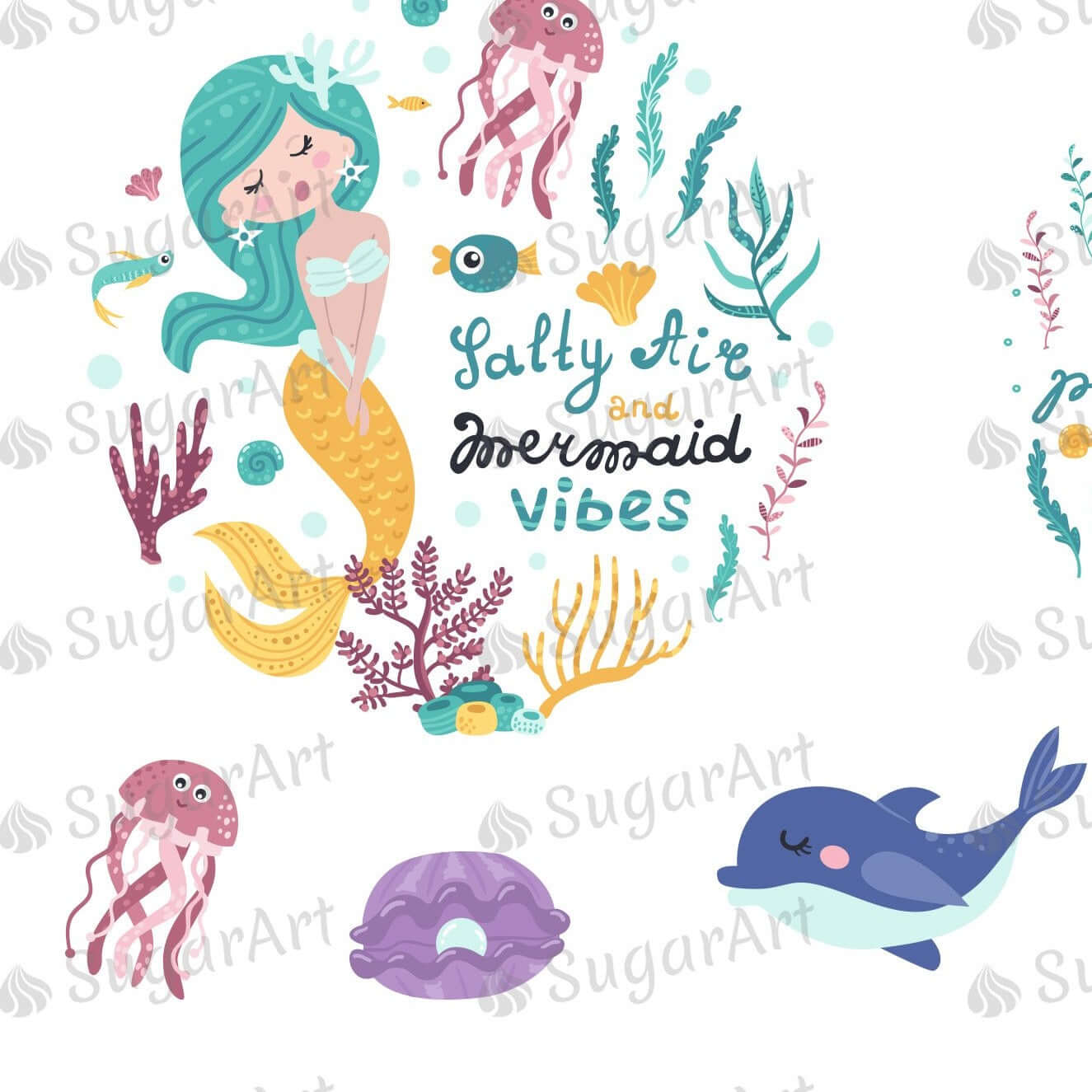 Set Of Cute Mermaids Seaweeds And Marine Inhabitants - Icing - ISA109.