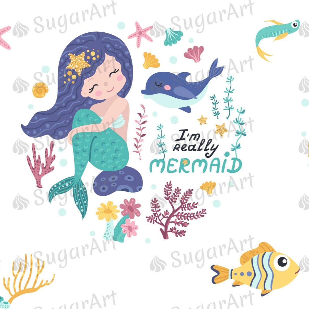 Set Of Cute Mermaids Seaweeds And Marine Inhabitants - Icing - ISA109.