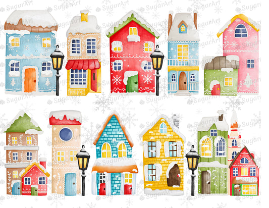 Cute Winter Watercolor Houses Collection - Icing - ISA269