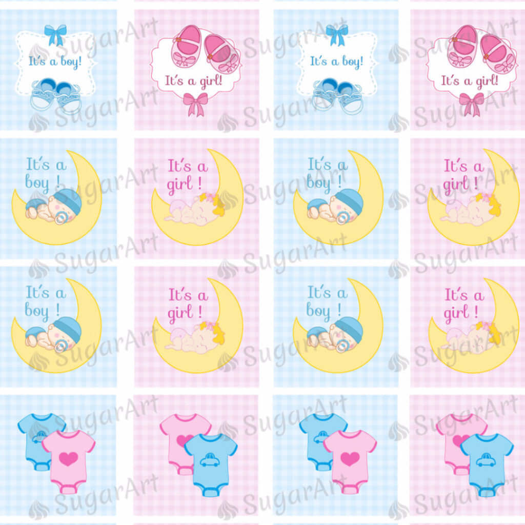 Baby Shower, Twins, Boy and Girl - SA38-Sugar Stamp sheets-Sugar Art