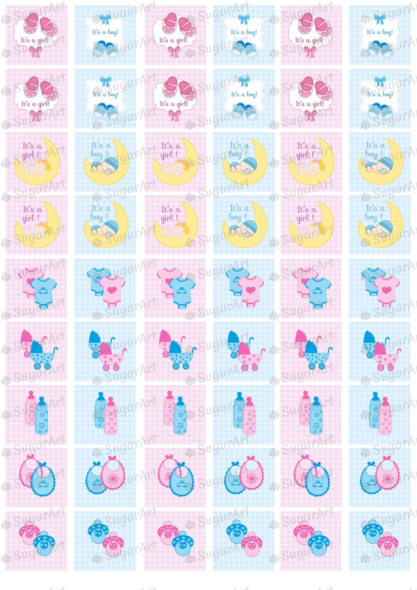 Baby Shower, Twins, Boy and Girl - SA38-Sugar Stamp sheets-Sugar Art