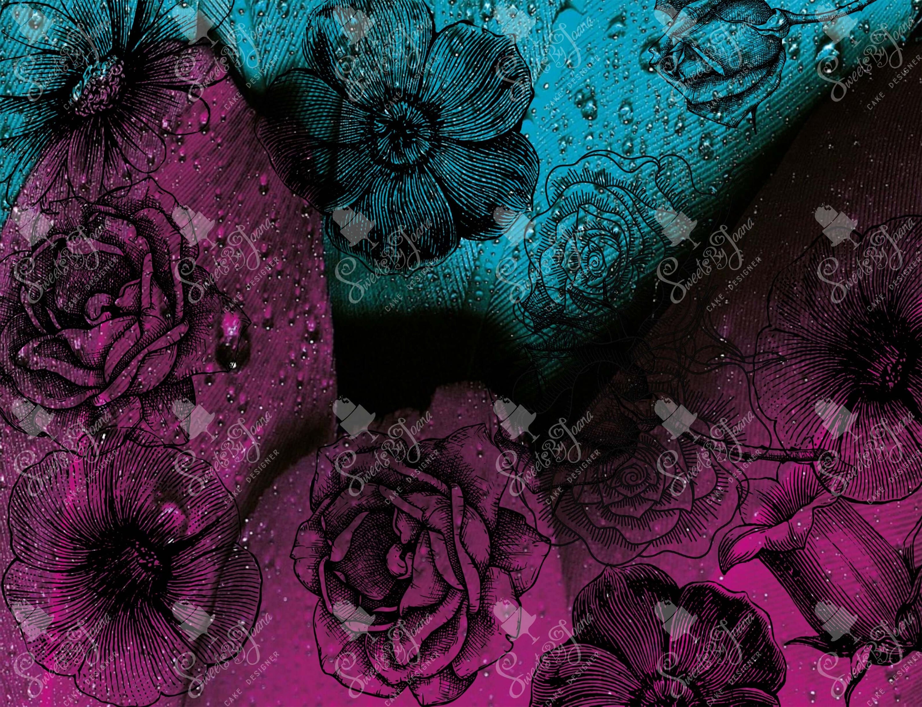 Abstract Pink and Blue Vintage Flowers - SJSA003