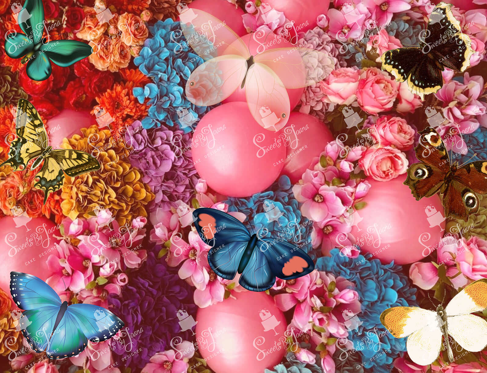 Pink Flowers and Butterflies - SJSA028