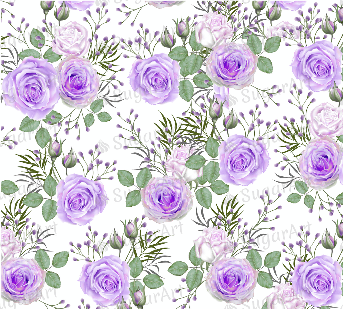 Pastel Purple Roses Pattern Purple Roses Pattern - Icing - ISA005 – Sugar Art