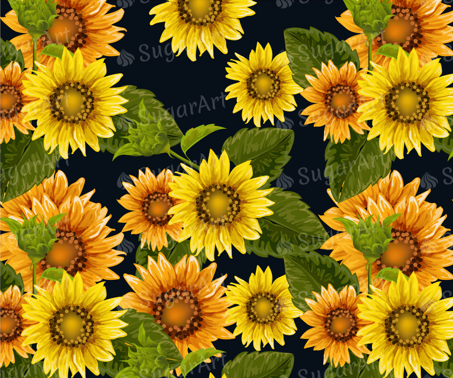 Sunflowers on Black Background - Icing - ISA006.